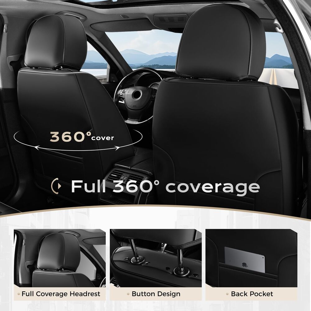 5 Seats Coverado Car Seat Covers for Cars Front and Rear Full Set with Lumbar Support Premium Leather Waterproof Auto Seat ProtectorsUniversal Fit
