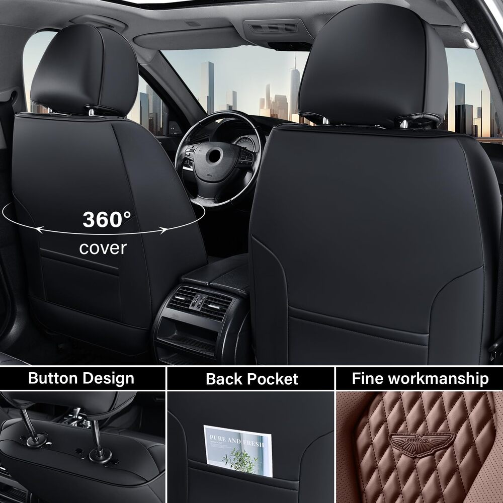 2 Seats Coverado Front Driver Passenger Premium Leather Front Car Seat Covers Water Resistant Luxury Auto Seat Protectors Universal Fit