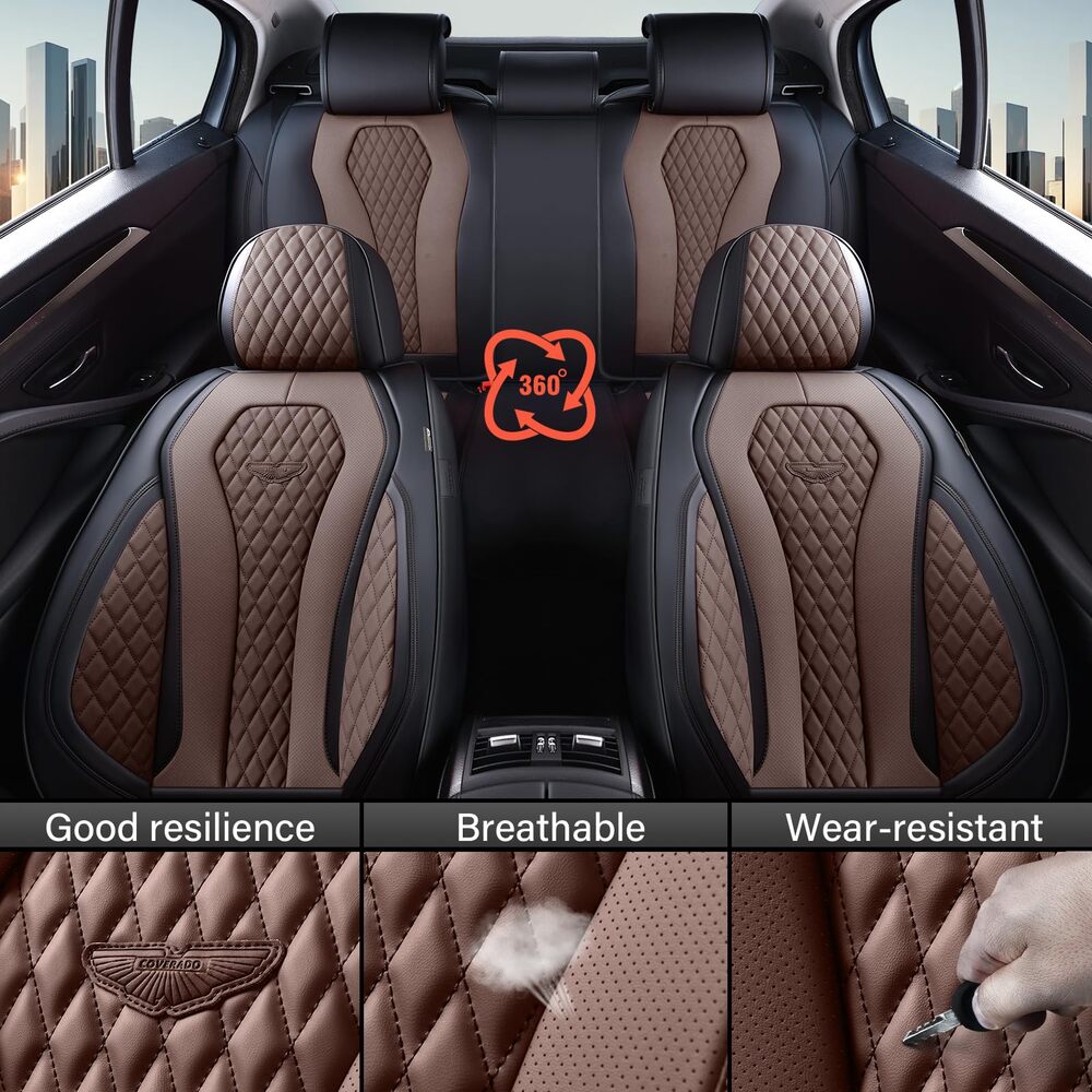 Coverado Front and Back Seat Covers for Cars Premium Leatherette Auto Seat Protectors Water Resistant Universal Fit