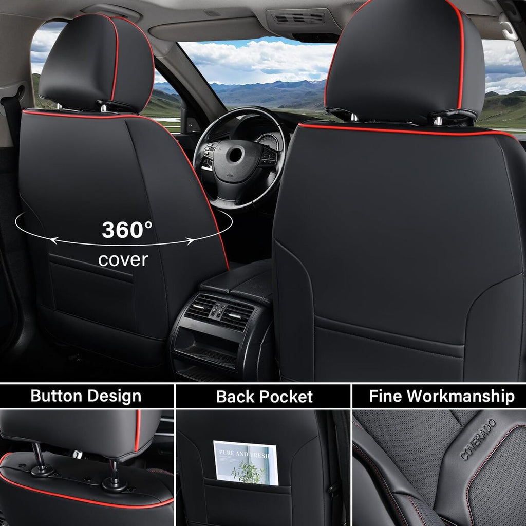 5 Seats Coverado Auto Seat Covers with Lumbar Support Premium Leather Seat Covers Full Set Protector for Cars Universal Fit