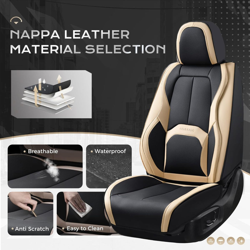 Coverado 2-Seat Front Driver Passenger Auto Seat Covers with Lumbar Support Premium Leather Seat Covers Protector for Cars Universal Fit