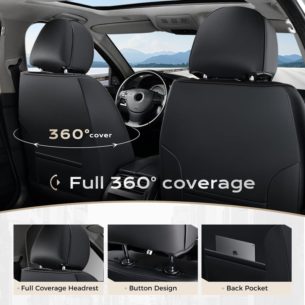 Coverado 2-Seat Front Driver Passenger Auto Seat Covers with Lumbar Support Premium Leather Seat Covers Protector for Cars Universal Fit