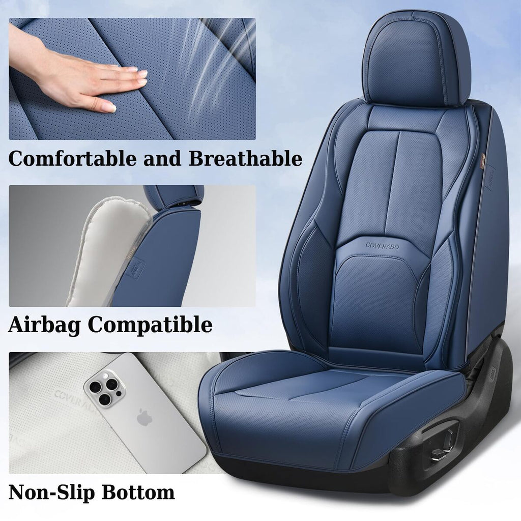 Coverado 2-Seat Front Driver Passenger Auto Seat Covers with Lumbar Support Premium Leather Seat Covers Protector for Cars Universal Fit