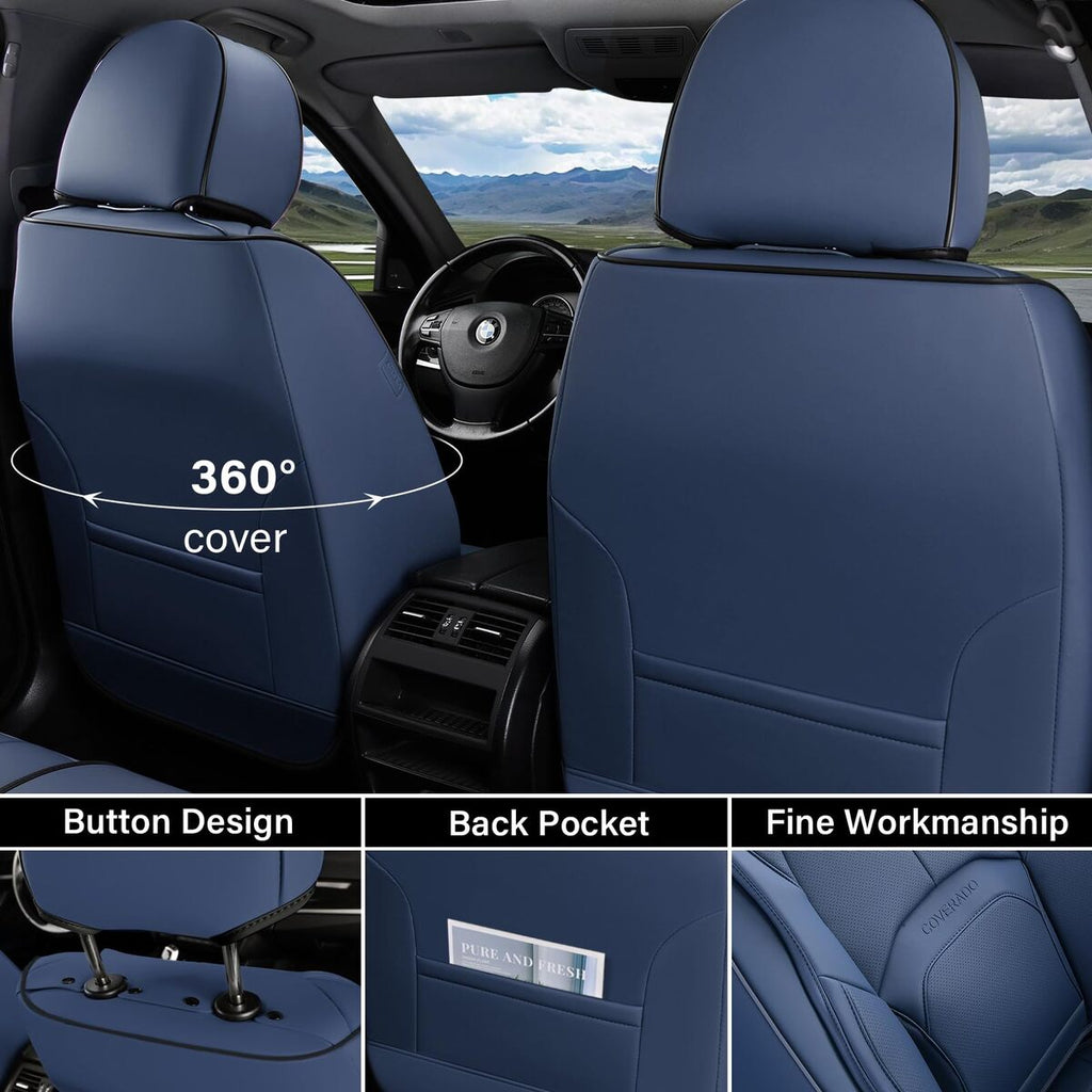 Coverado 2-Seat Front Driver Passenger Auto Seat Covers with Lumbar Support Premium Leather Seat Covers Protector for Cars Universal Fit