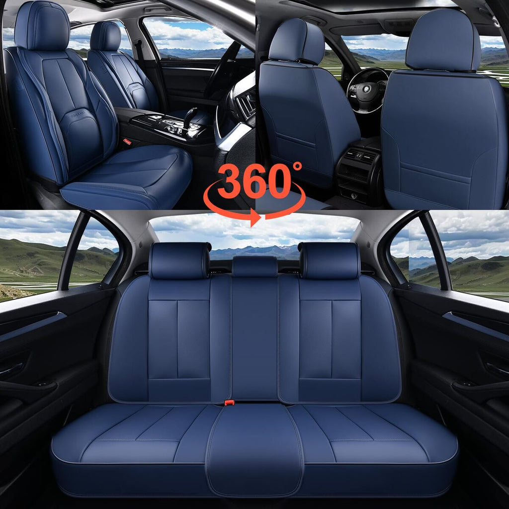 5 Seats Coverado Auto Seat Covers with Lumbar Support Premium Leather Seat Covers Full Set Protector for Cars Universal Fit