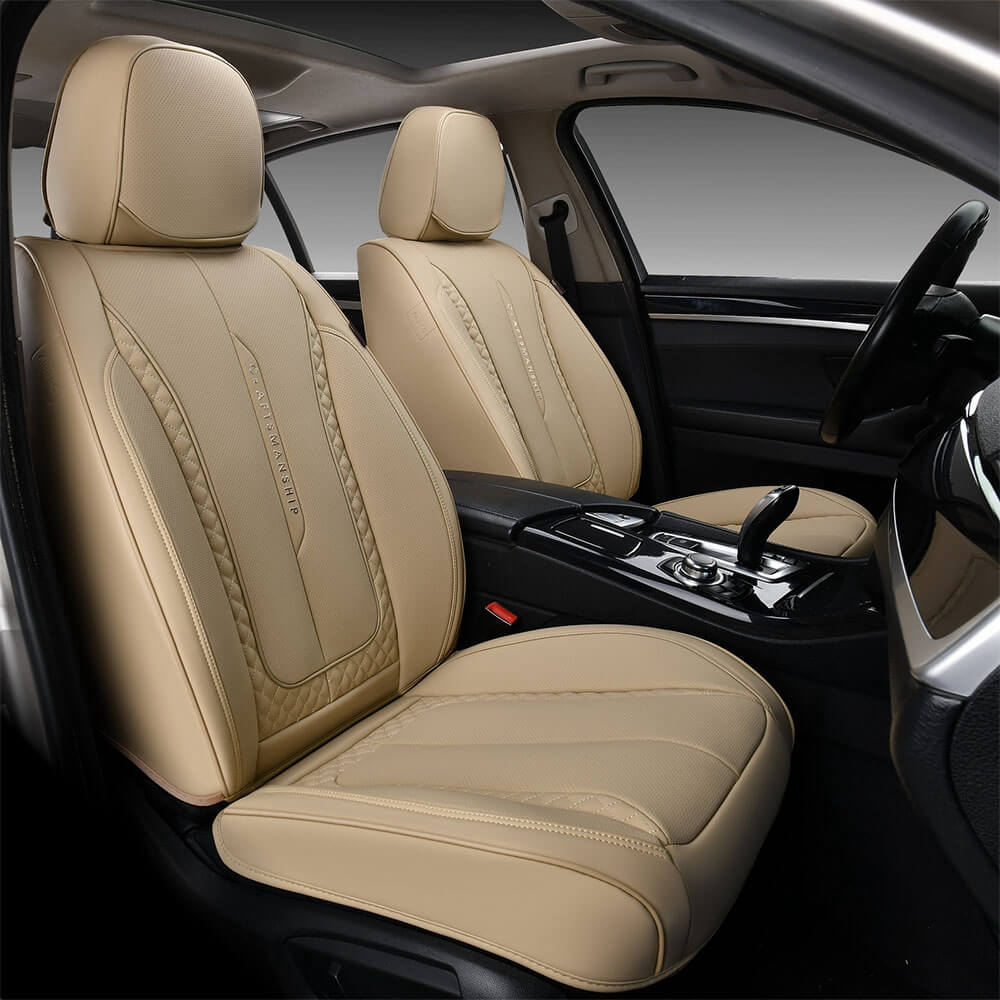 Coverado All Beige Seat Covers Tan Color Driver and Passenger Car Seat Protectors Auto Universal Fit