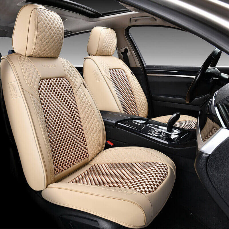 Coverado All Beige Seat Covers Tan Color Driver and Passenger Car Seat Protectors Auto Universal Fit