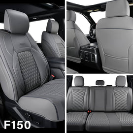 Fit 2015-2024 F150, 2017-2024 F250 F350 Crew Cab Coverado Custom Seat Covers Front and Back Waterproof 5 Seats Faux Leather Full Coverage Seat Protectors