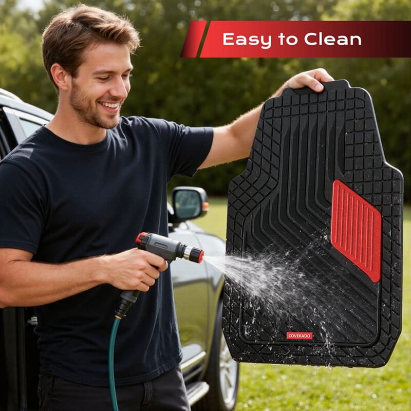 Coverado Universal Floor Mats for Cars Easy-Clean Waterproof PVC