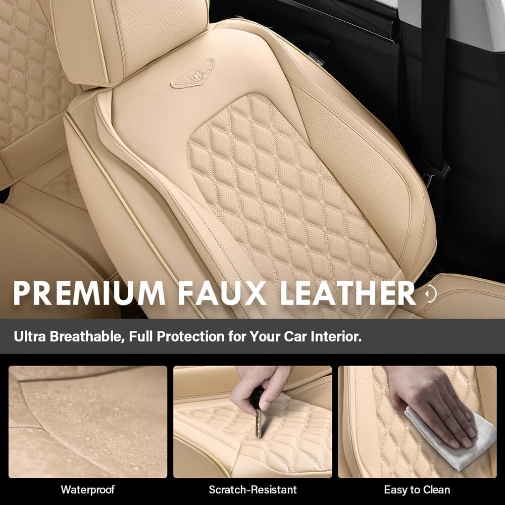 Coverado Seat Covers Premium Faux Leather Front and Back Seats Universal Fit Seat Protectors