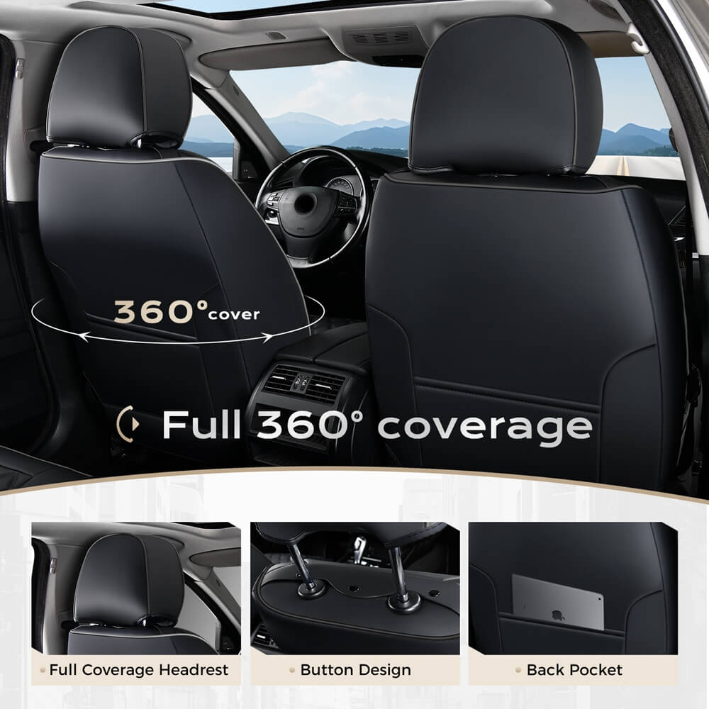 Coverado Seat Covers Premium Faux Leather Front and Back Seats Universal Fit Seat Protectors