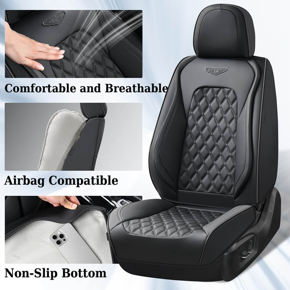 Coverado Seat Covers Premium Faux Leather Front and Back Seats Universal Fit Seat Protectors