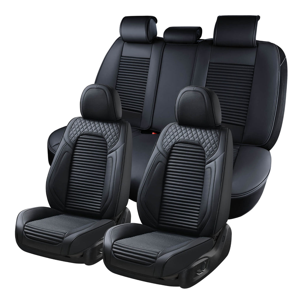 Coverado Full Set Premium Leather Seat Covers 5 Seats Front and Back Car Seat Protectors Universal Fit