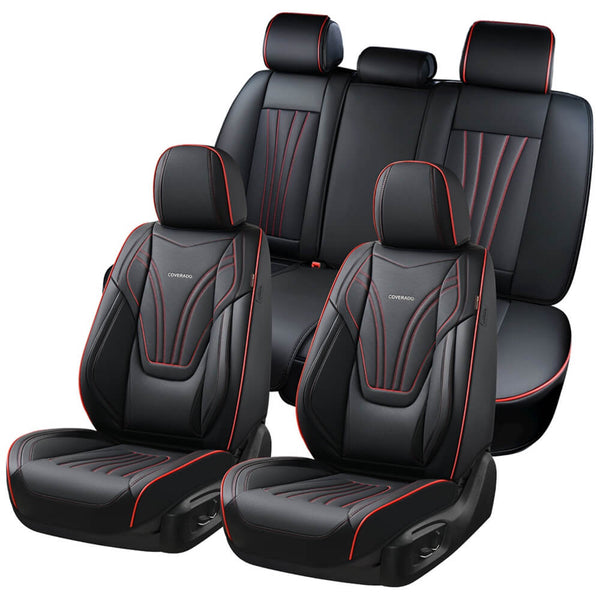 50% OFF🔥🔥 Coverado Leatherette Car Seat Covers Front and Back 5 Seats with Lumbar Support Water Resistant Full Set Auto Seat Protectors Universal Fit