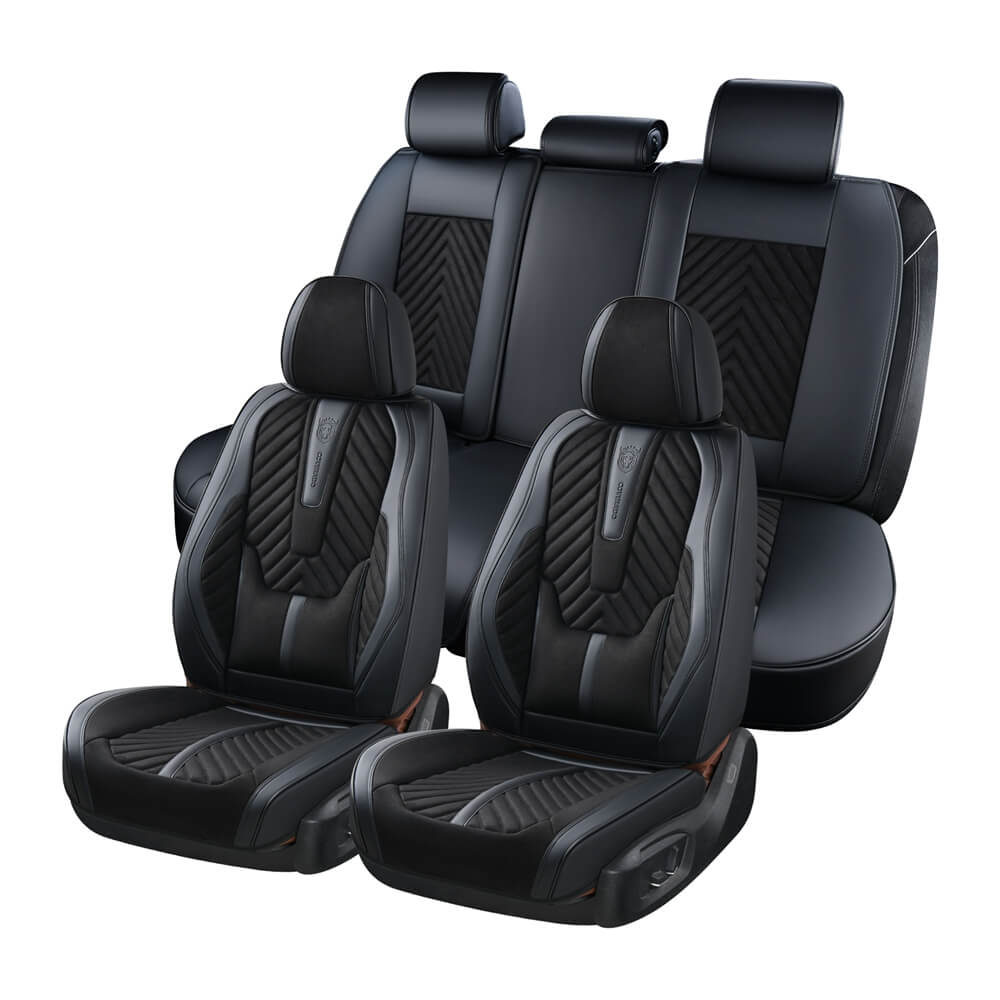 Coverado Suede & Leather Full Set Car Seat Covers 5 Seats Front and Rear Auto Seat Protectors Universal Fit