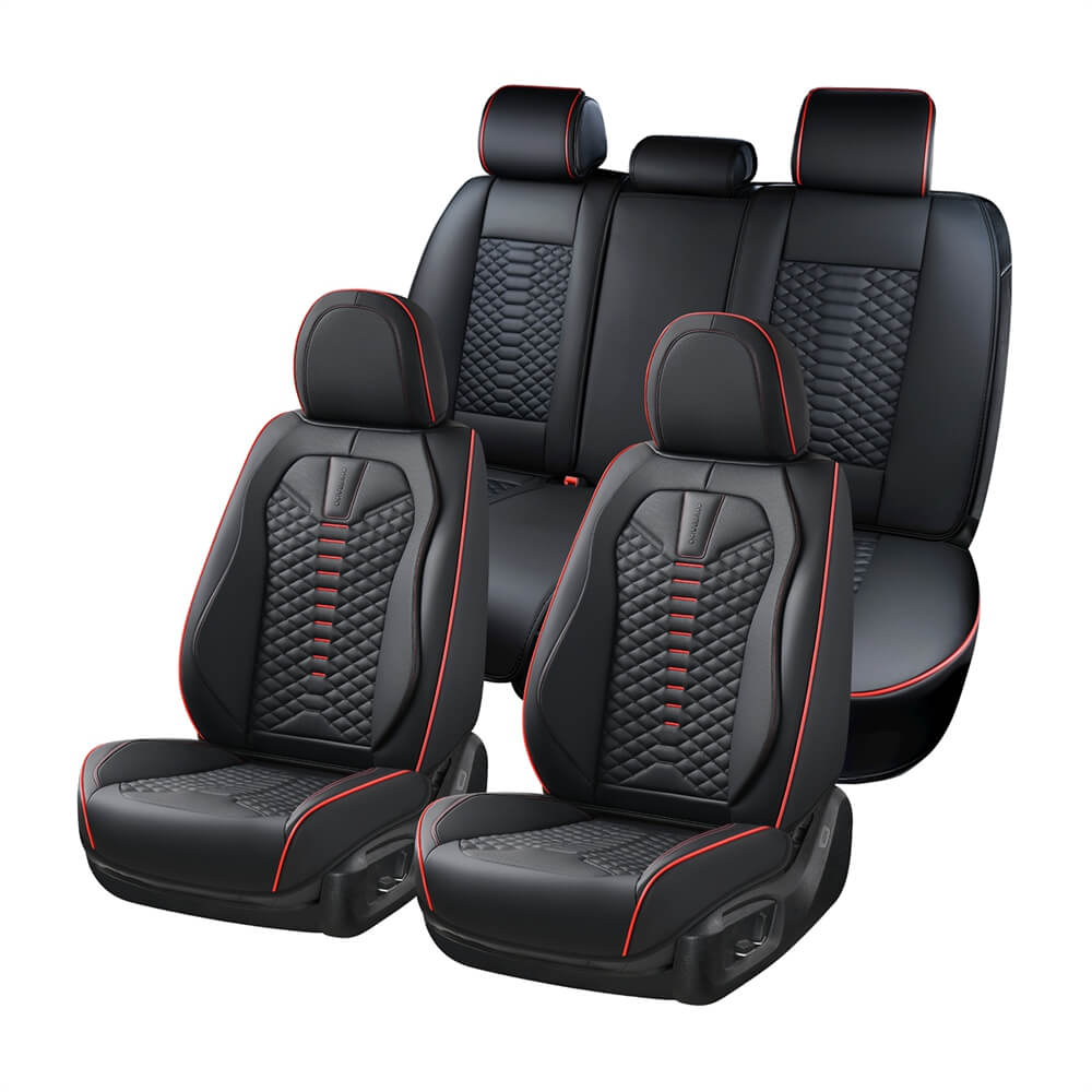 Coverado 5 Seats Faux Leather Front and Rear Seat Covers Full Set Water Resistant Universal Fit