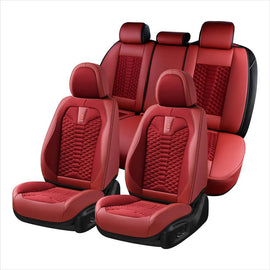 Coverado 5 Seats Full Set Car Seat Covers Fabric & Leather Front and Back Auto Seat Protectors Universal Fit