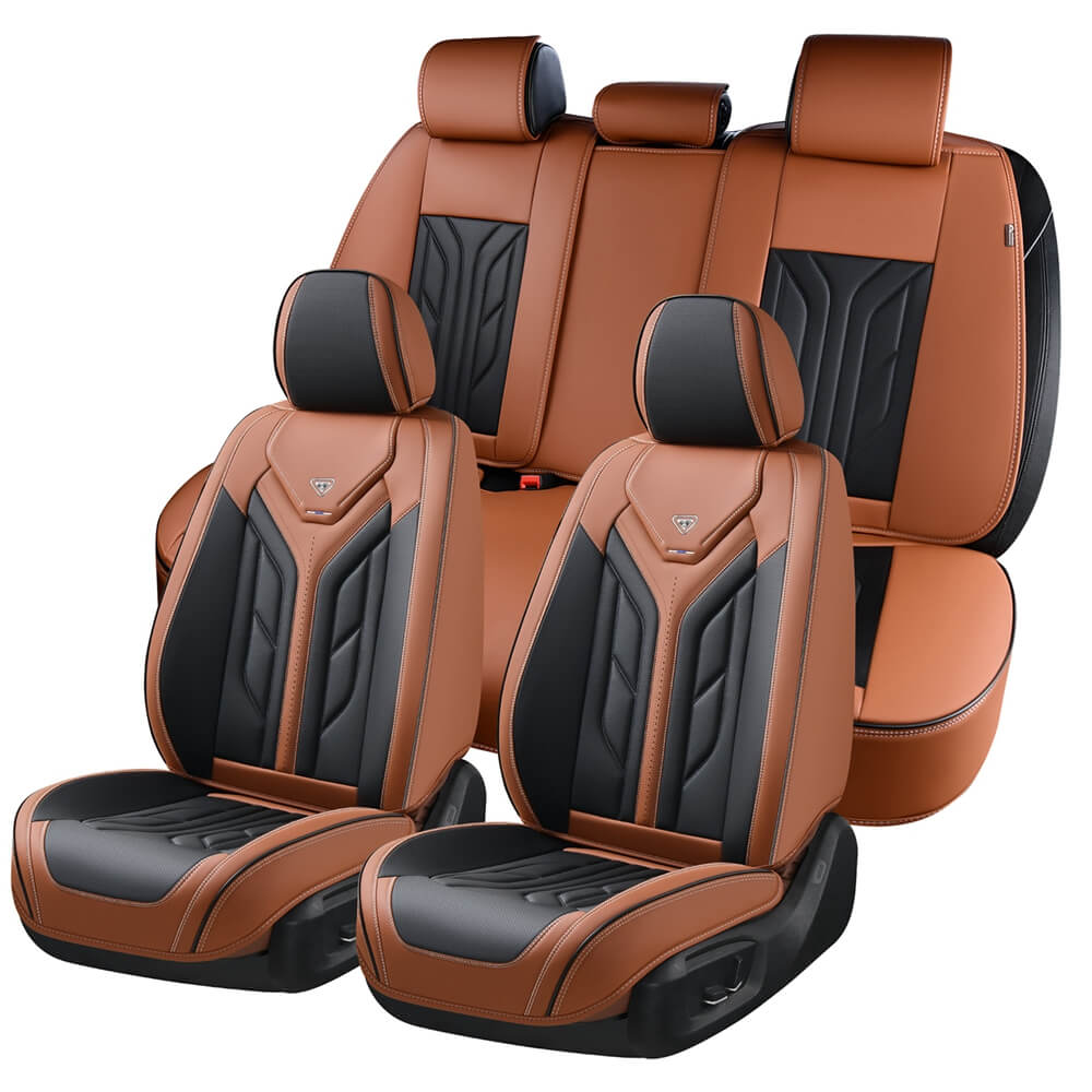 Coverado Full Set Car Seat Covers 5 Seats Front and Back Faux Leather Seat Protectors Universal Fit