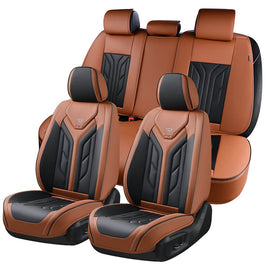 Coverado 5 Seats Full Set Car Seat Covers Front and Back Faux Leather Seat Protectors Universal Fit