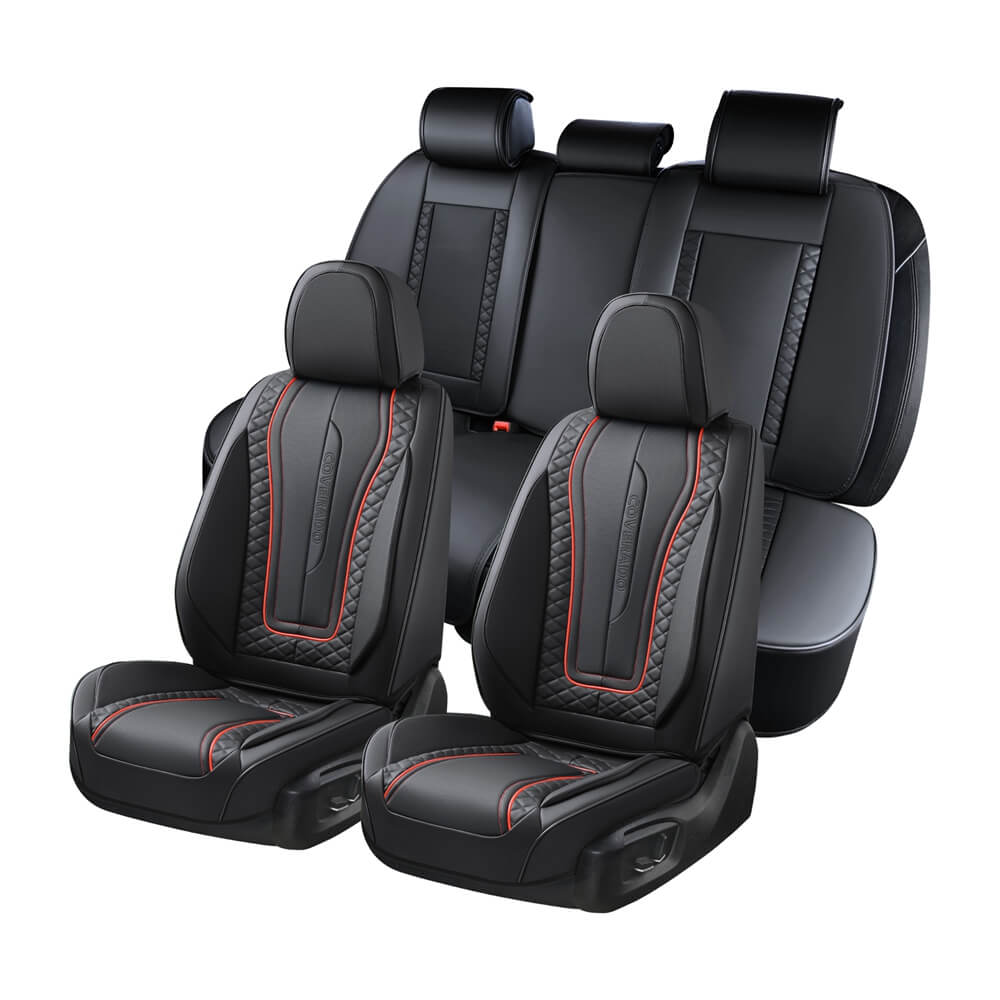 Coverado 5 Seats Full Set Front and Back Car Seat Covers Faux Leather Waterproof Universal Fit