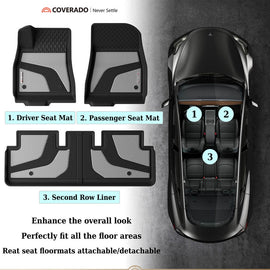 50% OFF 🔥🔥 Coverado Custom 2024 Model 3 Car Floor Mats Auto Tesla Interior Liners Full Set Fit Front Rear Trunk Cargo Liners