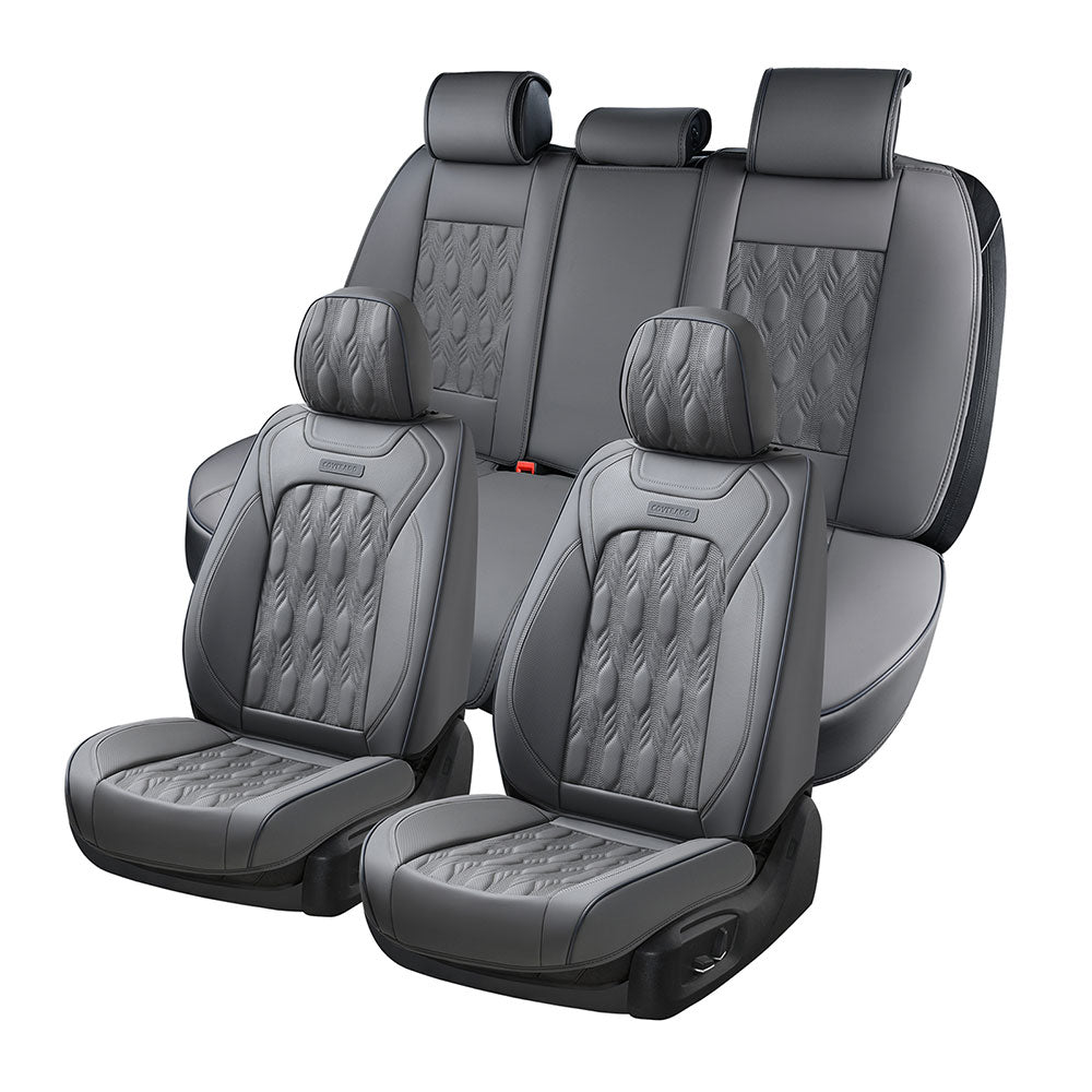 Coverado Car Seat Covers Full Set 5 SEATS Universal Seat Covers for Cars Premium Nappa Leather Auto Seat Cushions with Embossed Pattern Interior Acces