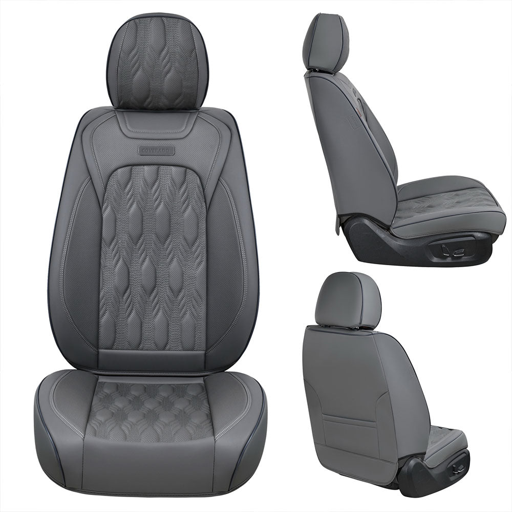 Coverado 5 Seats Full Set Seat Covers for Cars Front and Back Seats Premium Faux Leather Washable Universal Fit