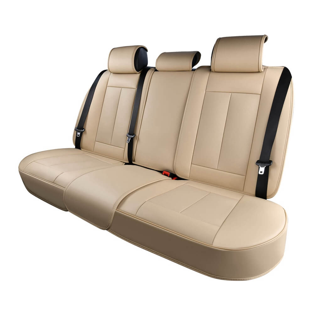Coverado Brown Rear Seat Covers Faux Leather Back Seat Protectors Velcro-Adjusted Universal Fit