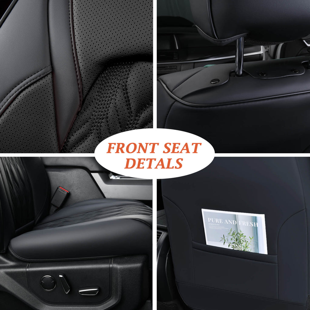 Brown PU Leather Full Set Front & Rear Seat Covers For Ford F150 / F250 / F350 Crew Cab