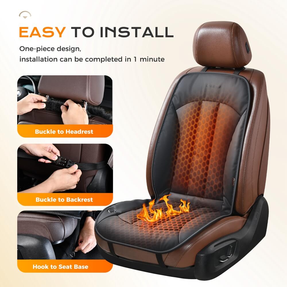 Coverado Heated Seat Cushion 3-Level Faux Leather Car Seat Covers Pad Warm Seat Heater for Driver Seat Universal Fit for Cold Winter