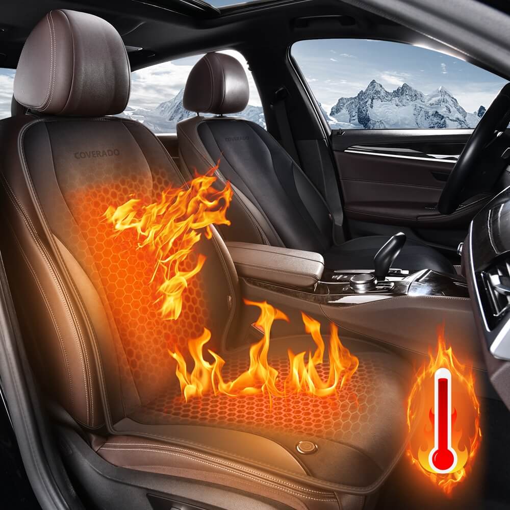 Coverado Fast Heating Pads Seat Heater Suede & PU Leather Heated Car Seat Cushion Universal Warmer Driver for Cold Winter