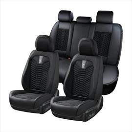 Coverado Full Set 5 Seats Car Seat Covers Fabric & Leather Front and Back Auto Seat Protectors Universal Fit