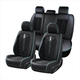 Coverado Full Set 5 Seats Car Seat Covers Fabric & Leather Front and Back Auto Seat Protectors Universal Fit