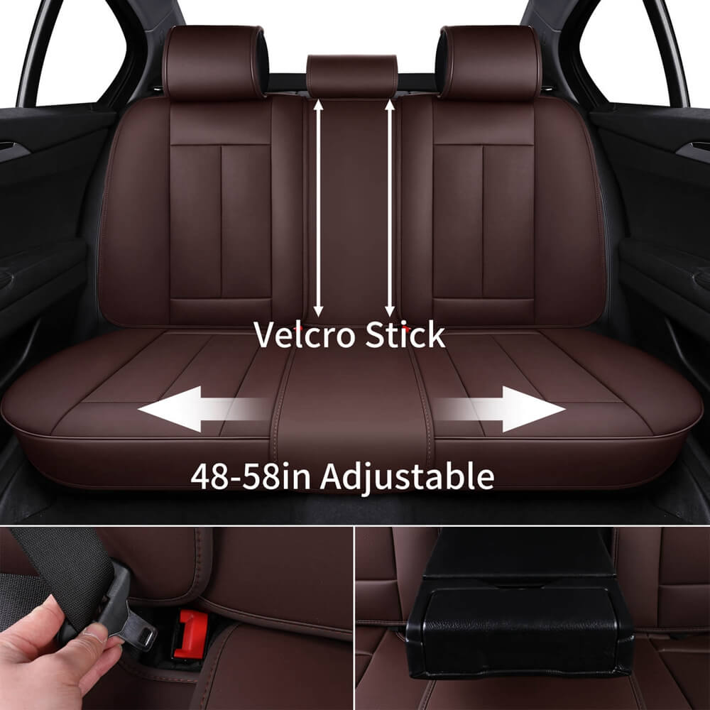 Coverado Waterproof Back Seat Covers 3Pcs Faux Leather Rear Seats Velcro-Adjusted Universal Fit