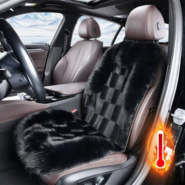 Coverado Black Fuzzy Car Seat Cushion Warm Seats Universal Fit Winter Comfort Furry Seat Covers