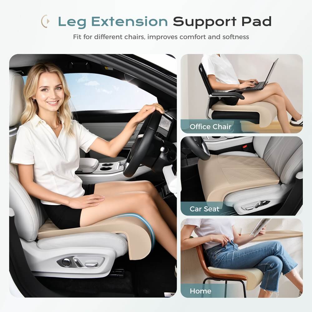 Coverado Car Seat Extender Pad Quality Leather Leg Support Cushion for Long Driving Universal for Driver Seat Office Chair