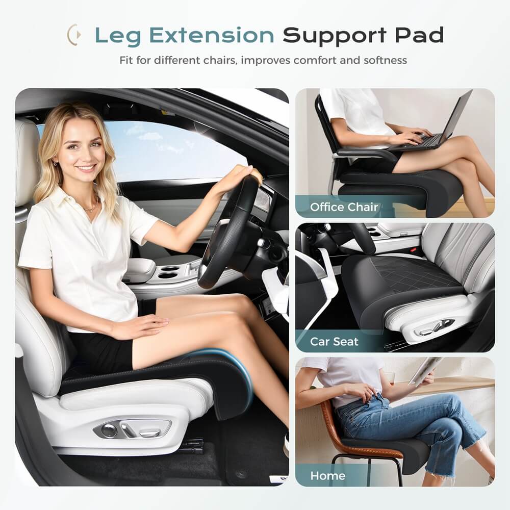 Coverado Car Seat Extender Pad Quality Leather Leg Support Cushion for Long Driving Universal for Driver Seat Office Chair
