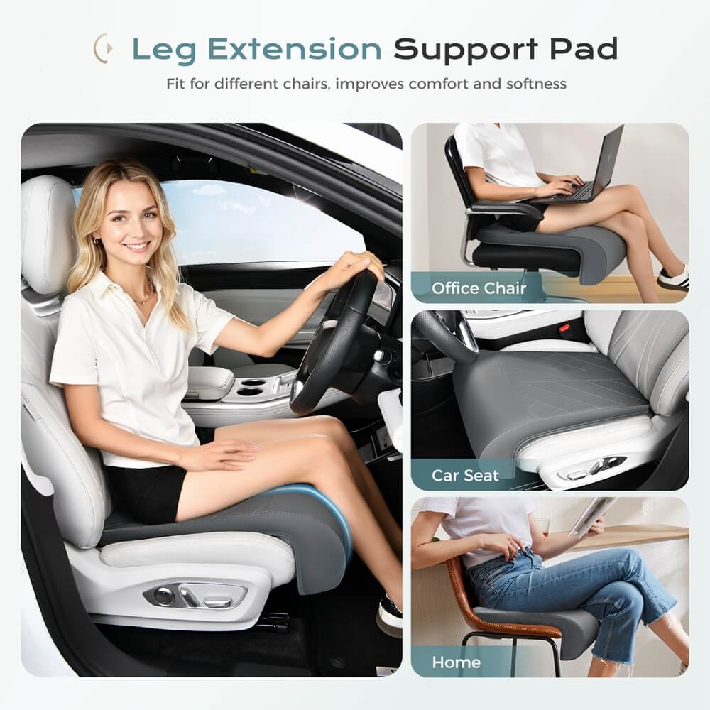 Coverado Car Seat Extender Pad Quality Leather Leg Support Cushion for Long Driving Universal for Driver Seat Office Chair