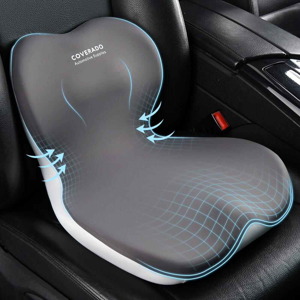 Coverado Car Lumbar Cushion Back Support Washable One Piece Memory Foam Ergonomic Driving Seat Cushion Non-Slip Office Chair Cushion