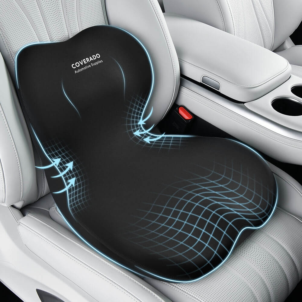 Coverado Car Lumbar Cushion Back Support Washable One Piece Memory Foam Ergonomic Driving Seat Cushion Non-Slip Office Chair Cushion