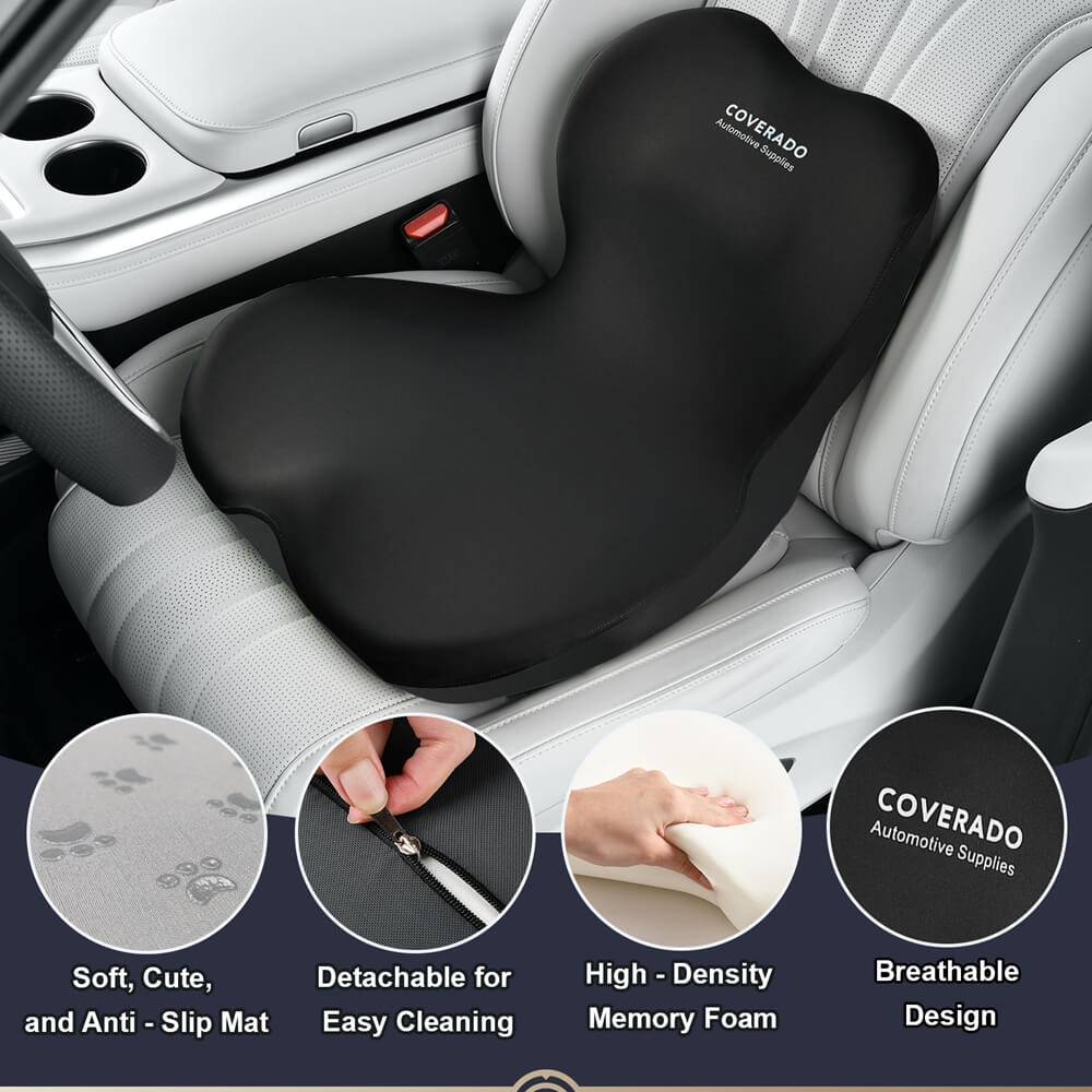 Coverado Car Lumbar Cushion Back Support Washable One Piece Memory Foam Ergonomic Driving Seat Cushion Non-Slip Office Chair Cushion