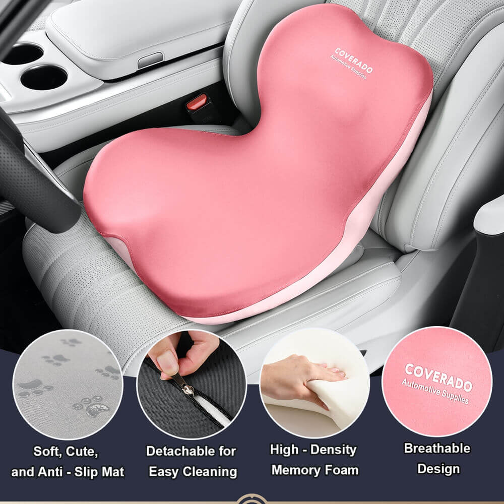 Coverado Car Lumbar Cushion Back Support Washable One Piece Memory Foam Ergonomic Driving Seat Cushion Non-Slip Office Chair Cushion