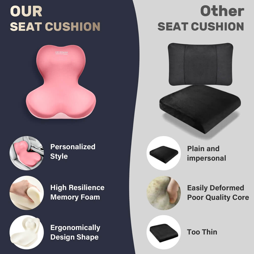 Coverado Car Lumbar Cushion Back Support Washable One Piece Memory Foam Ergonomic Driving Seat Cushion Non-Slip Office Chair Cushion