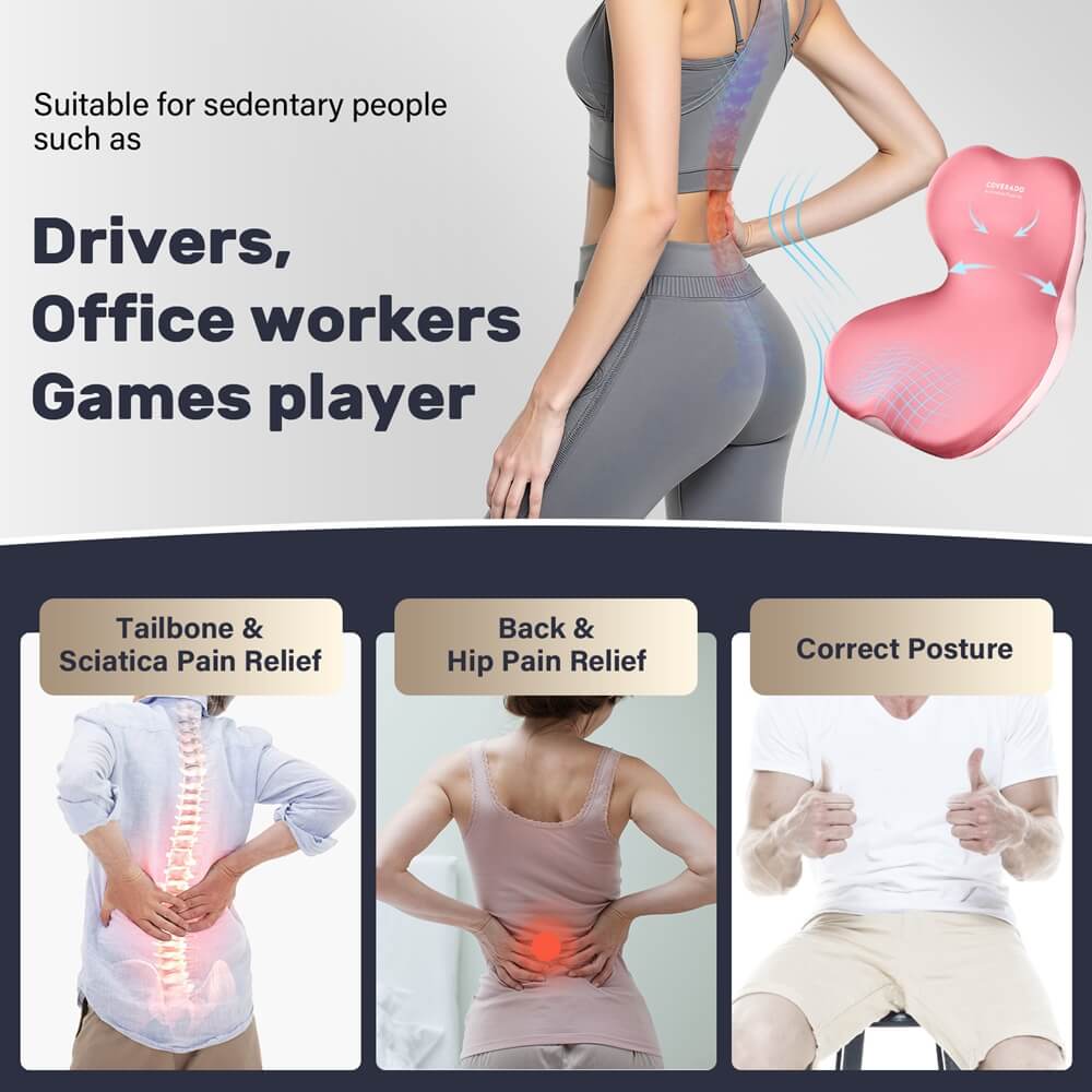 Coverado Car Lumbar Cushion Back Support Washable One Piece Memory Foam Ergonomic Driving Seat Cushion Non-Slip Office Chair Cushion