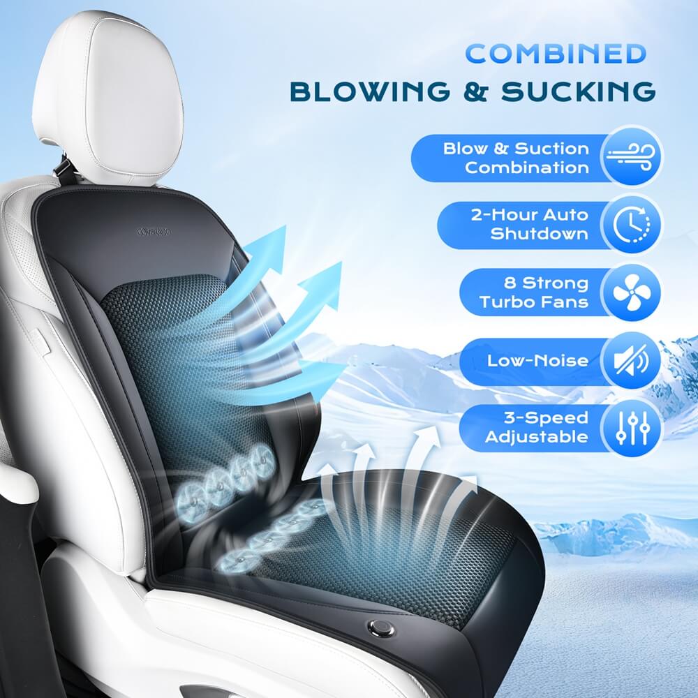 ❄️❄️❄️Coverado Car Cooling Cushion 8 Fans Ventilated Seat Cushion Universal Fit