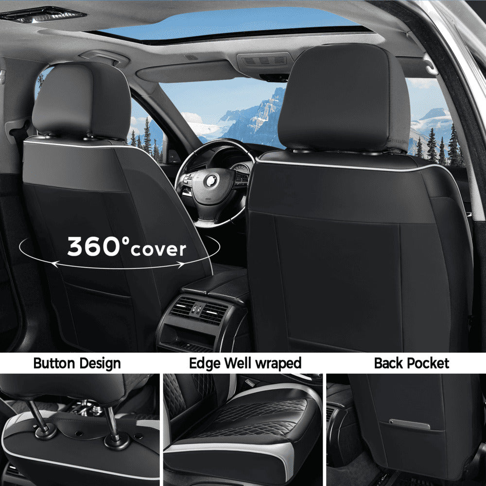 Coverado Car Seat Covers Premium Leatherette Front Seat 2 Seat and Full Set 5 Seat Protectors for SUVs Trucks Cars