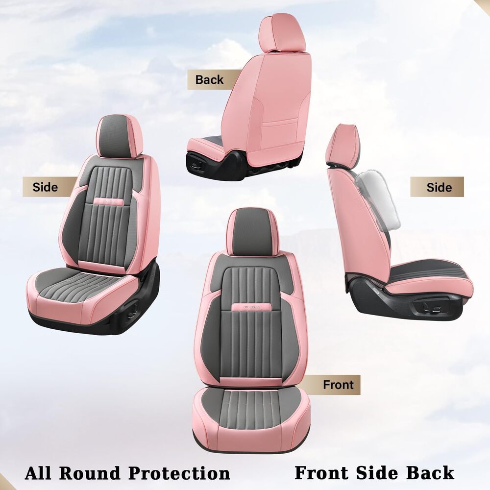 Coverado 5-Seat Leather Full Set Front Rear Seat Covers Fashion Water Resistant Auto Seat Protectors Universal Fit