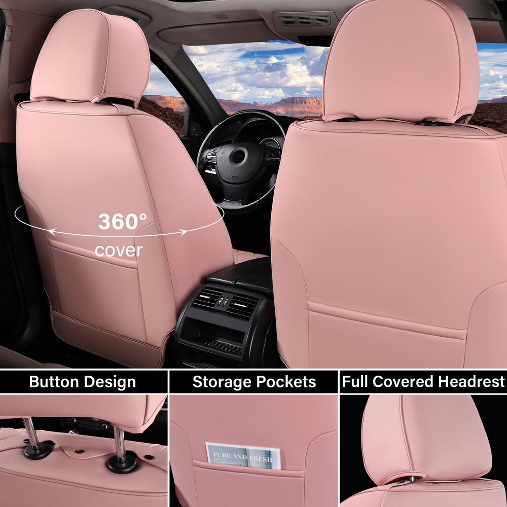 Coverado 5-Seat Leather Full Set Front Rear Seat Covers Fashion Water Resistant Auto Seat Protectors Universal Fit