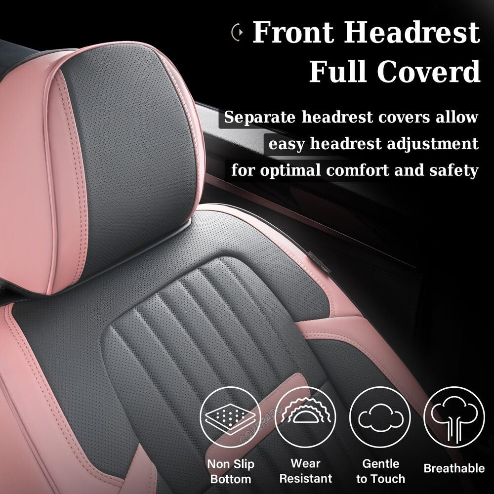 Coverado 5-Seat Leather Full Set Front Rear Seat Covers Fashion Water Resistant Auto Seat Protectors Universal Fit