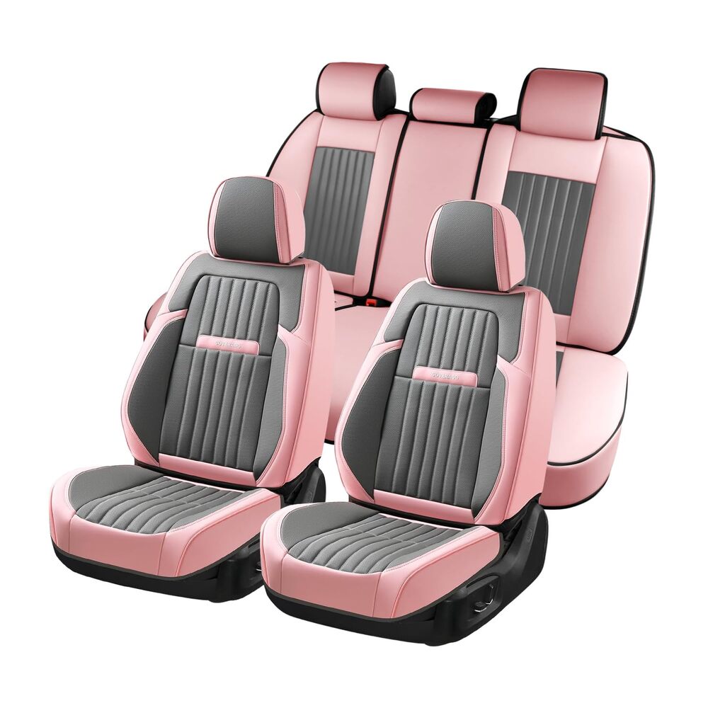 Coverado 5-Seat Leather Full Set Front Rear Seat Covers Fashion Water Resistant Auto Seat Protectors Universal Fit
